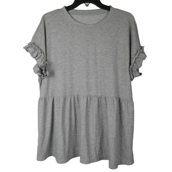 Women's Gray Ruffle Short Sleeve Top XXL - Picture 3 of 7